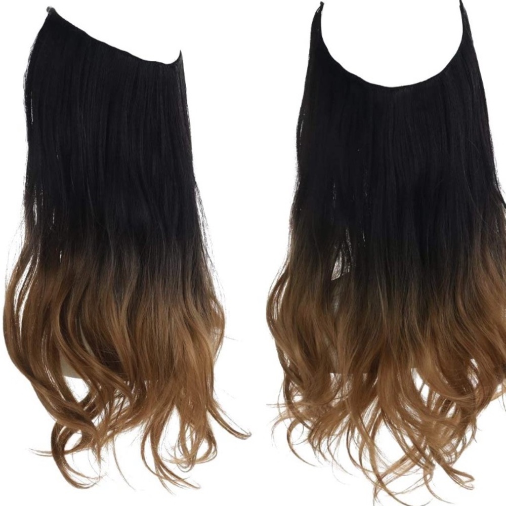 Black to Golden Halo Natural Wavy Curly Hairpiece